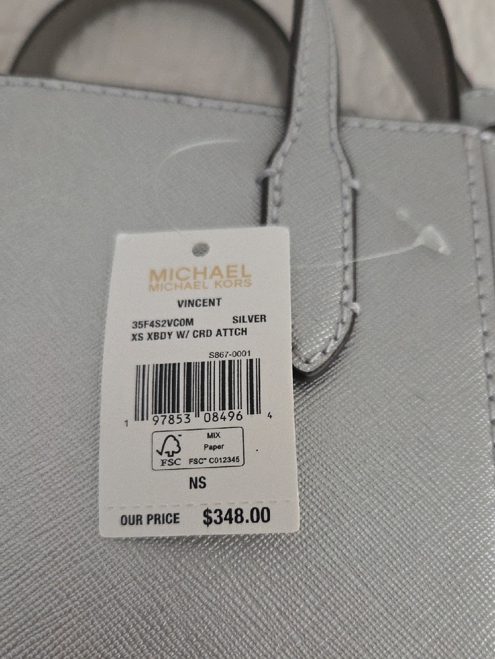 Michael Kors Silver Mini Saffiano Mini Tote with Crossbody Strap and card pouch - Picture 6 of 6